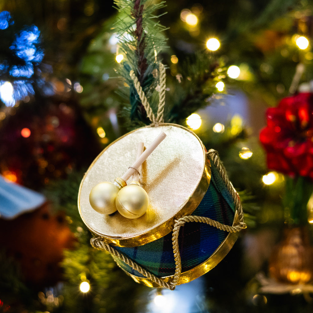 Green Plaid Velvet Drum Ornament