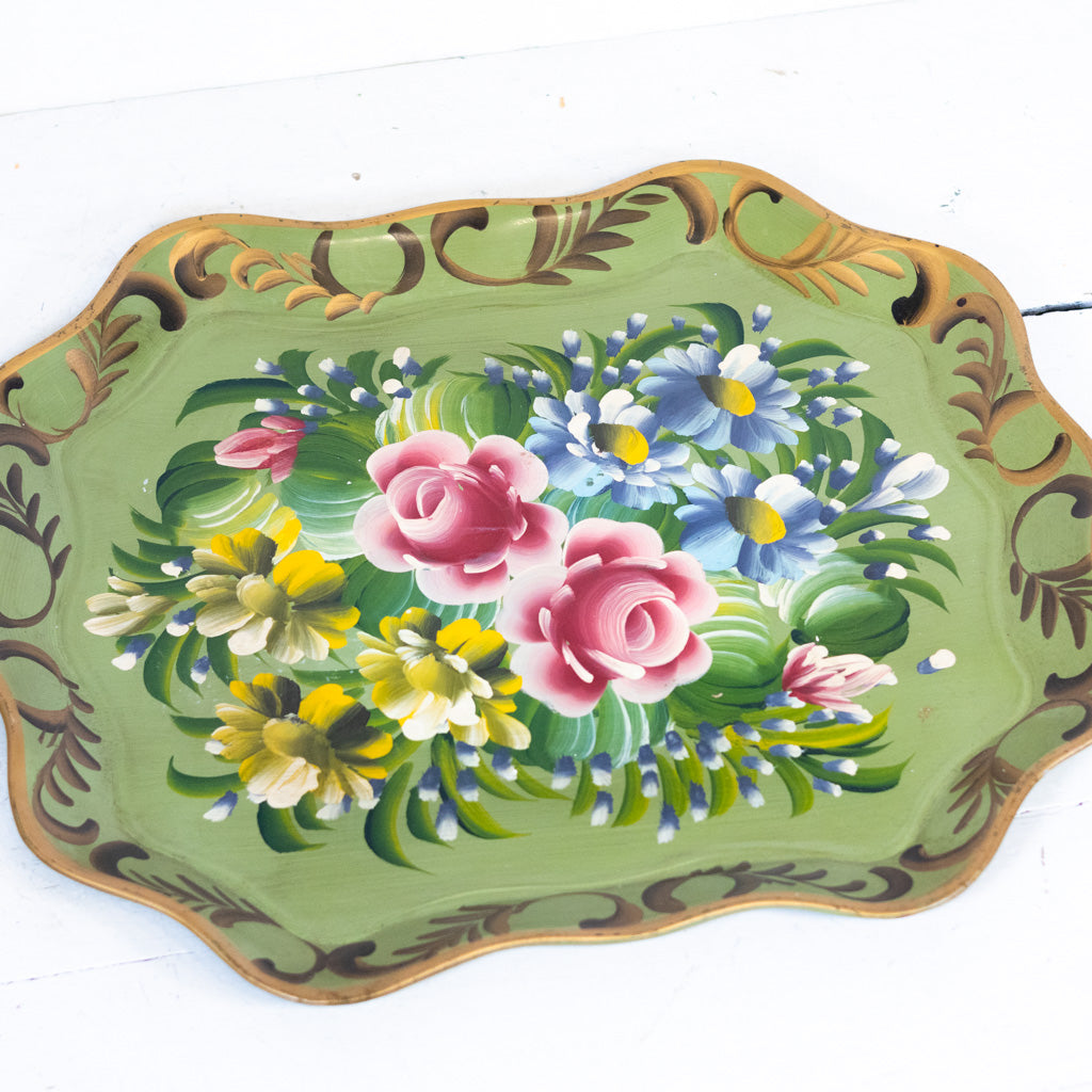 Antique Toleware Tray Hand Painted