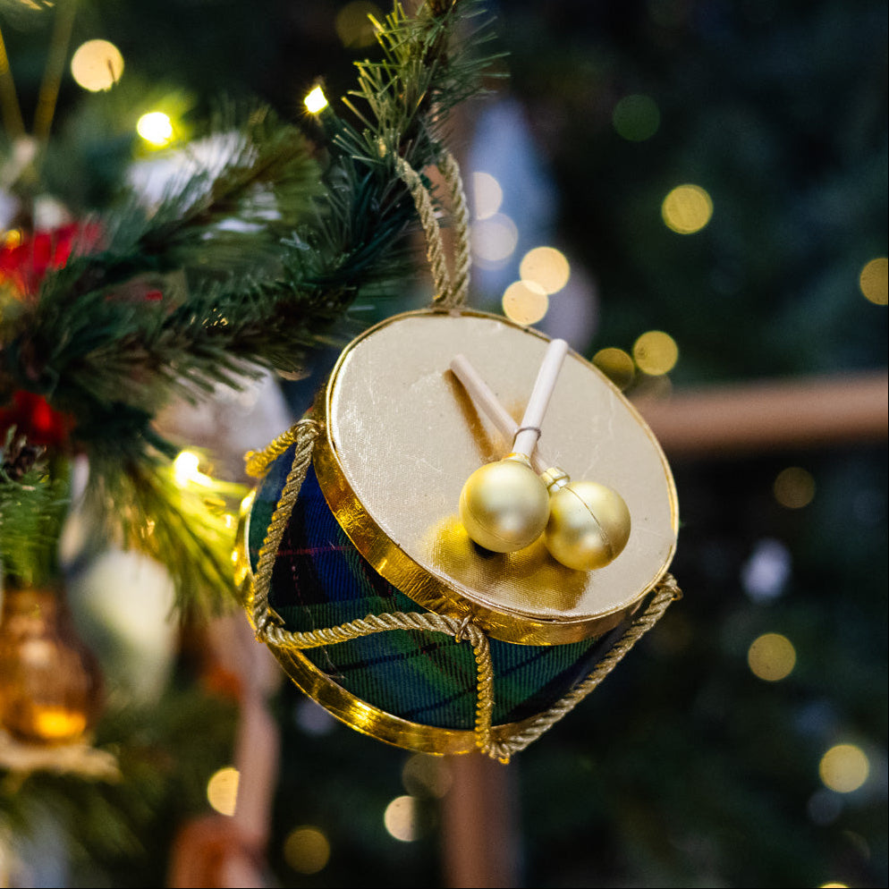 Green Plaid Velvet Drum Ornament