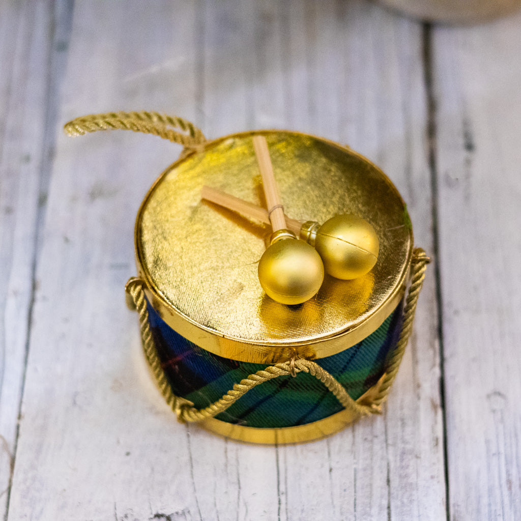 Green Plaid Velvet Drum Ornament