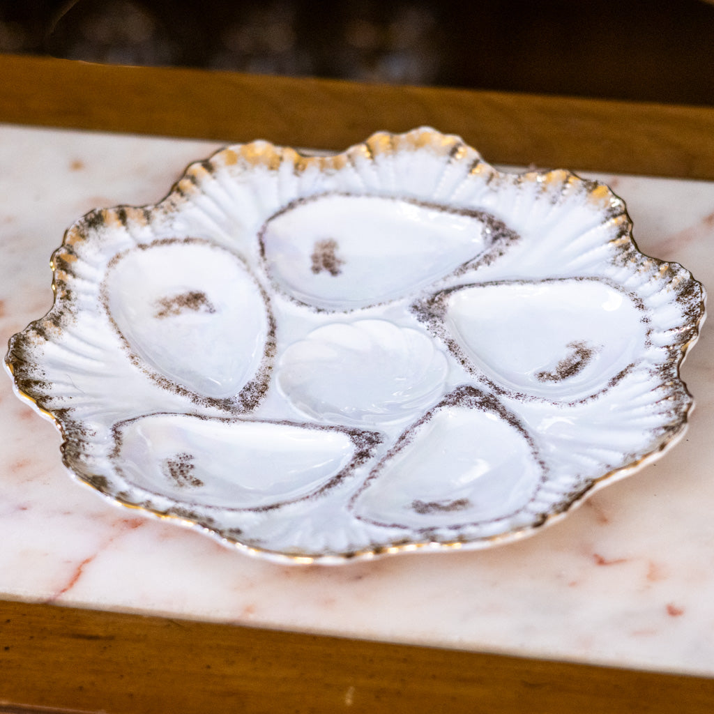 Antique Porcelain Five Well Oyster Plate