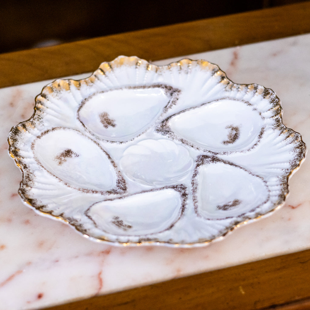 Antique Porcelain Five Well Oyster Plate