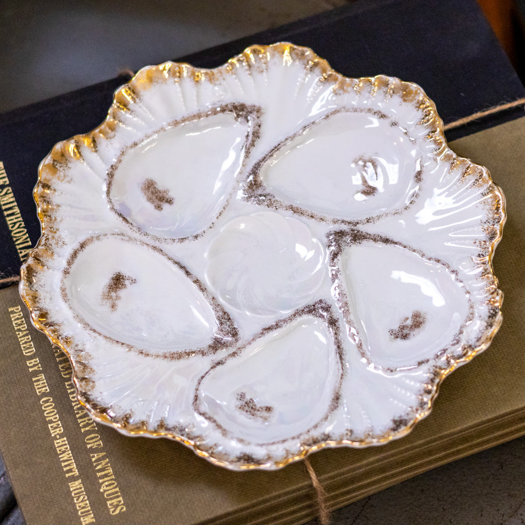 Antique Porcelain Five Well Oyster Plate