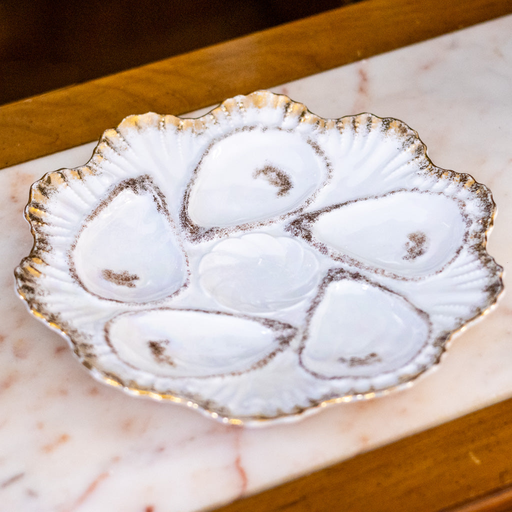 Antique Porcelain Five Well Oyster Plate