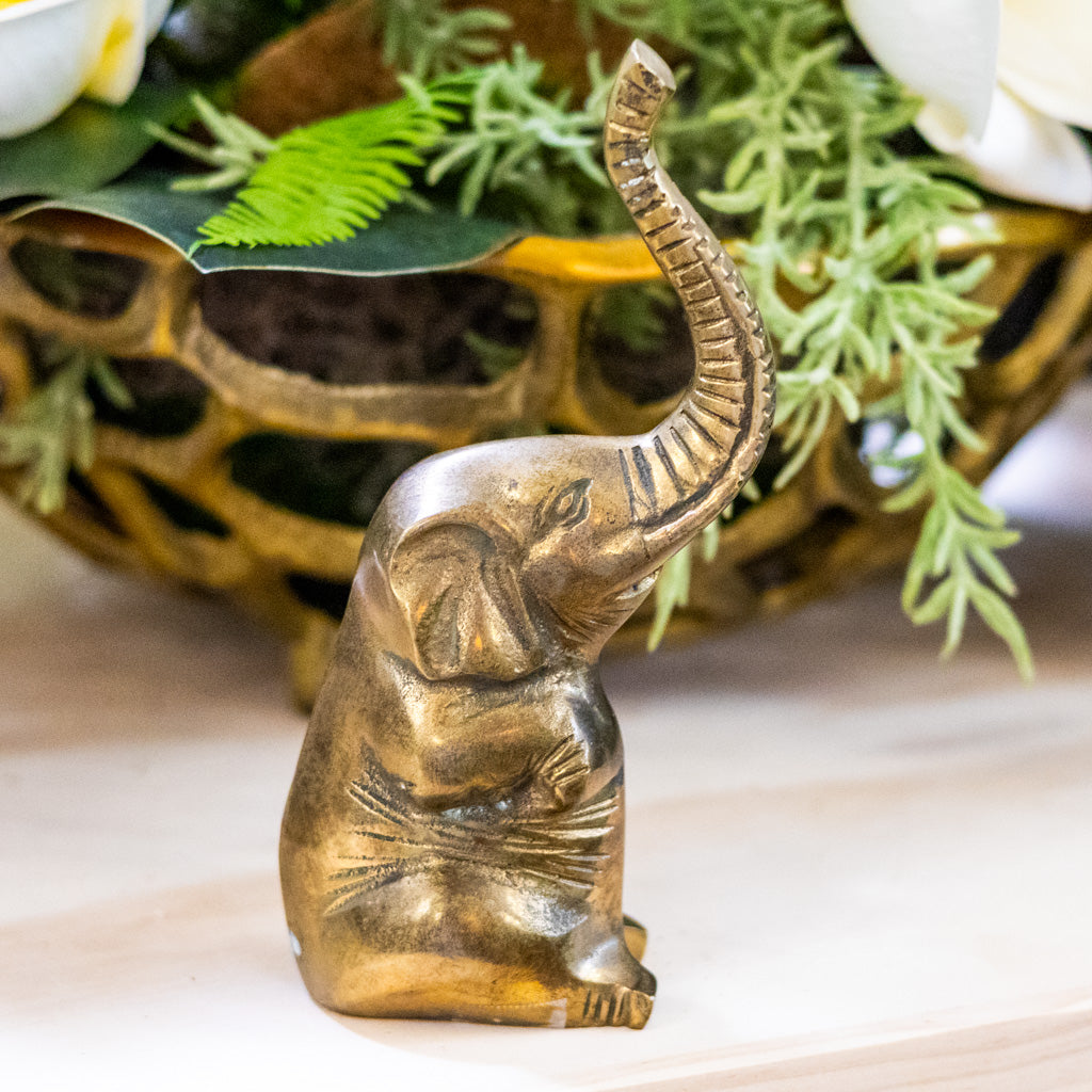Medium Vintage Brass Sitting Elephant