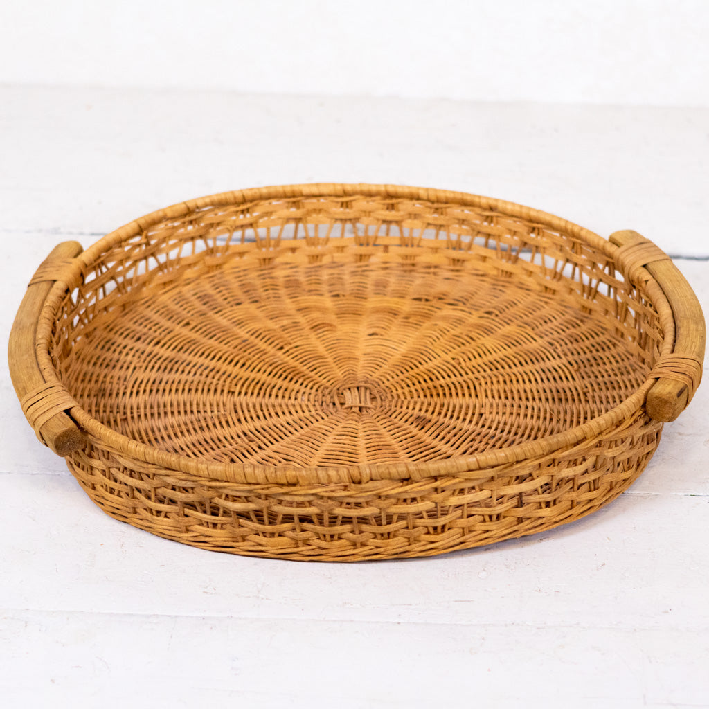 Vintage Round Woven Wicker Basket Tray