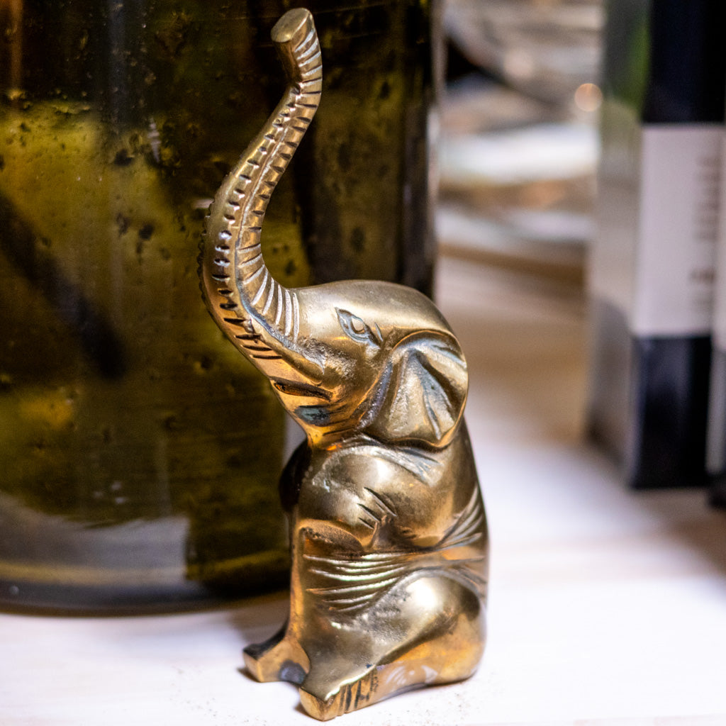 Medium Vintage Brass Sitting Elephant