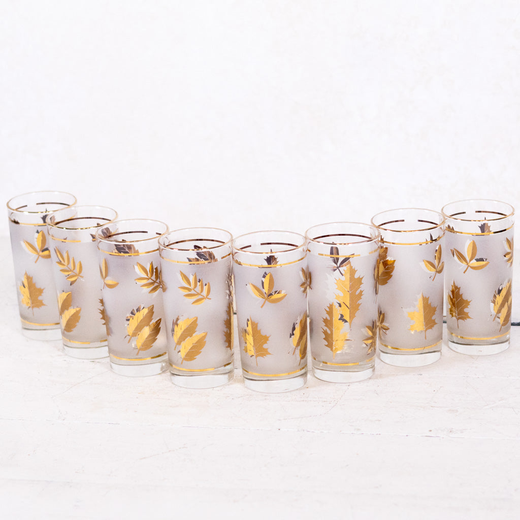 Mid-Century Frosted Gold Glassware Set of Eight
