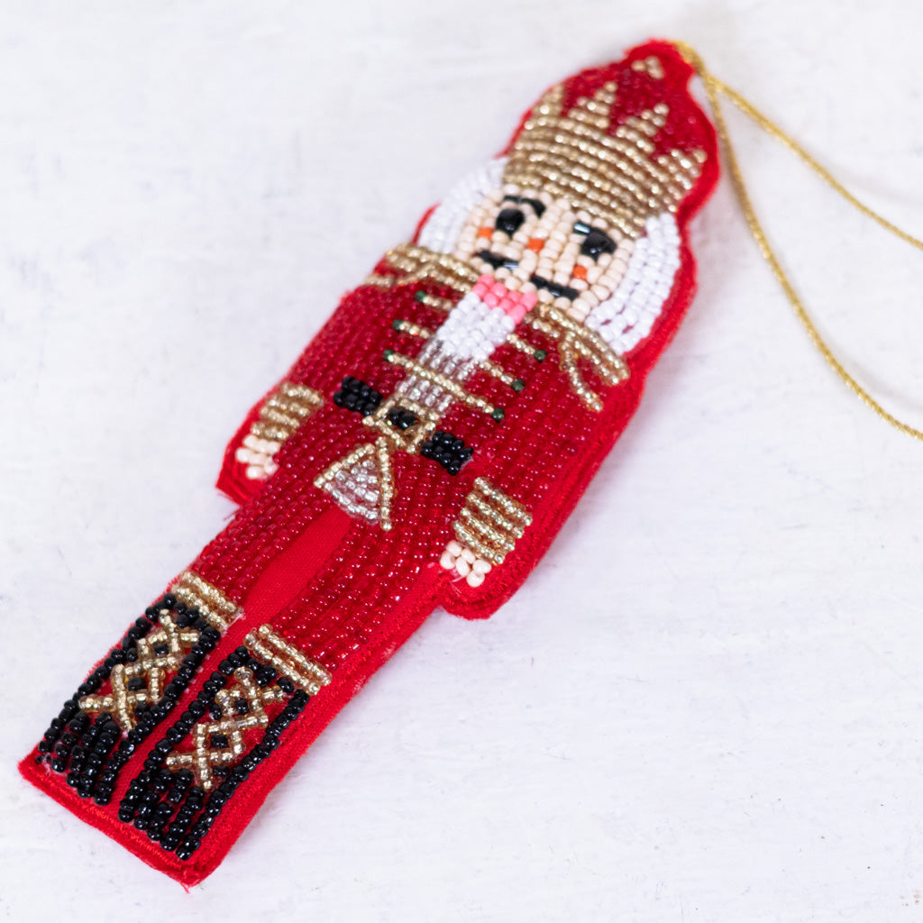 Beaded Nutcracker Ornament Gold Crown