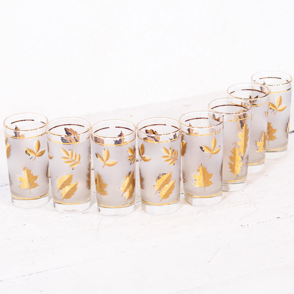 Mid-Century Frosted Gold Glassware Set of Eight