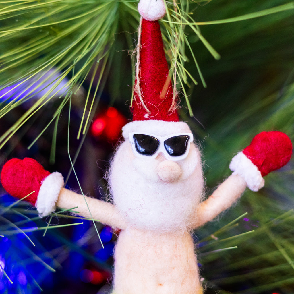 Felt Surfing Santa Ornament