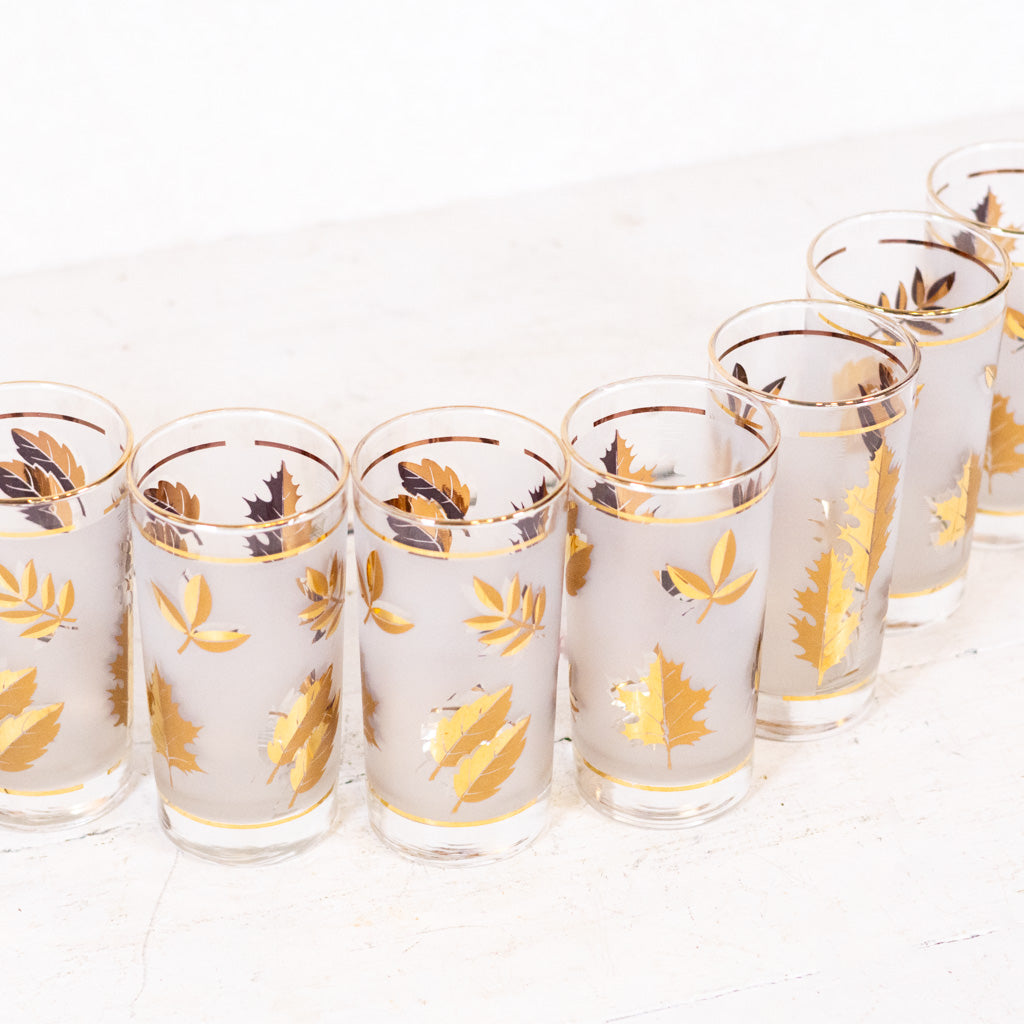 Mid-Century Frosted Gold Glassware Set of Eight