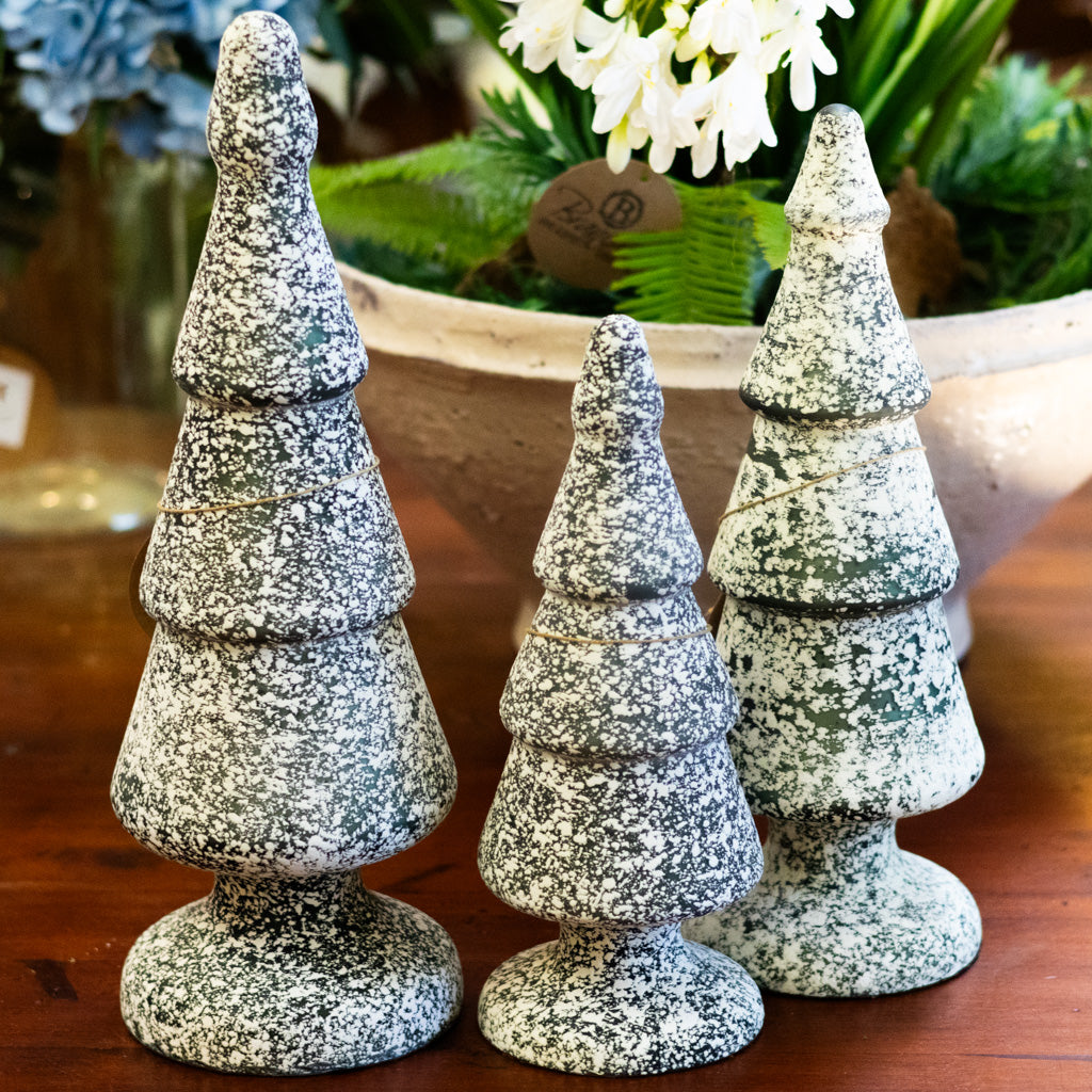 Dark Green and White Speckle Glass Tree Small