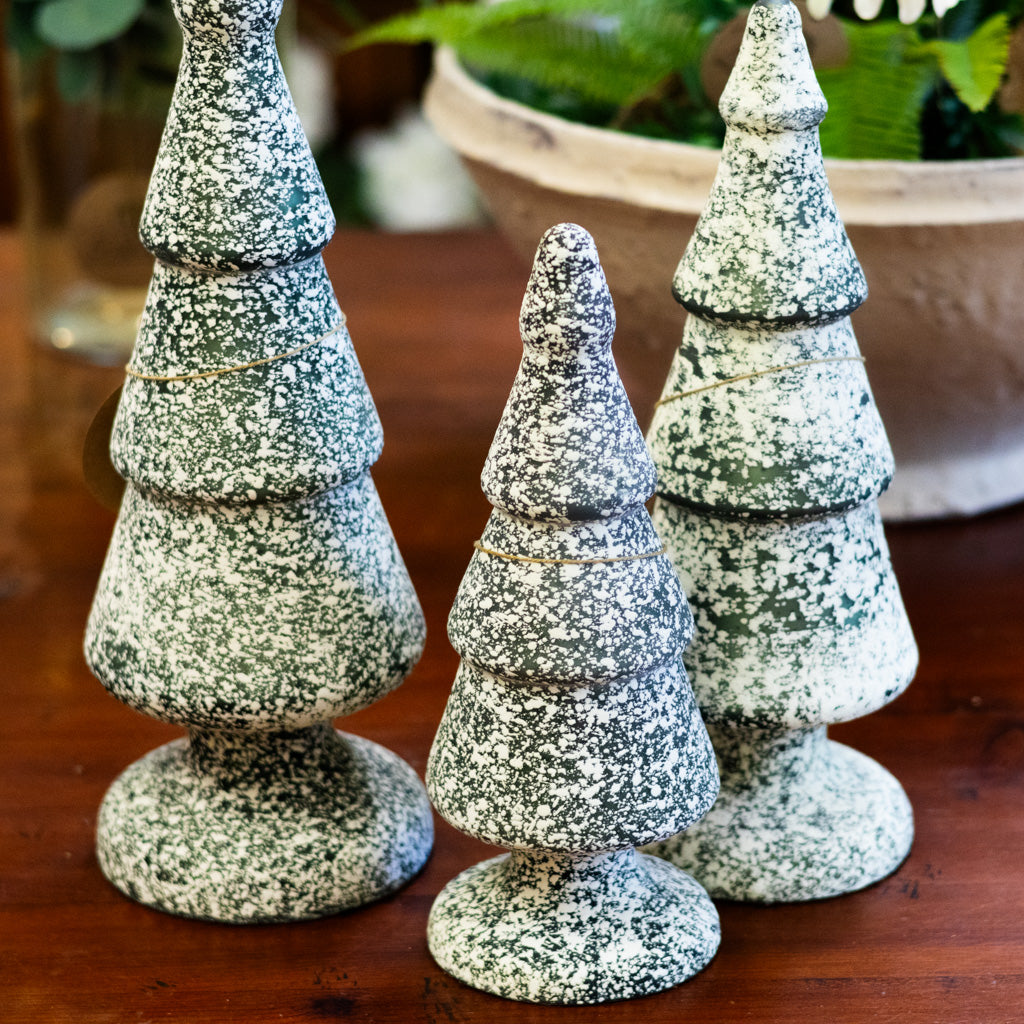 Dark Green and White Speckle Glass Tree Small