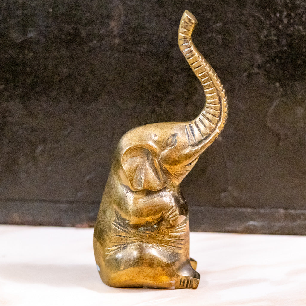 Medium Vintage Brass Sitting Elephant