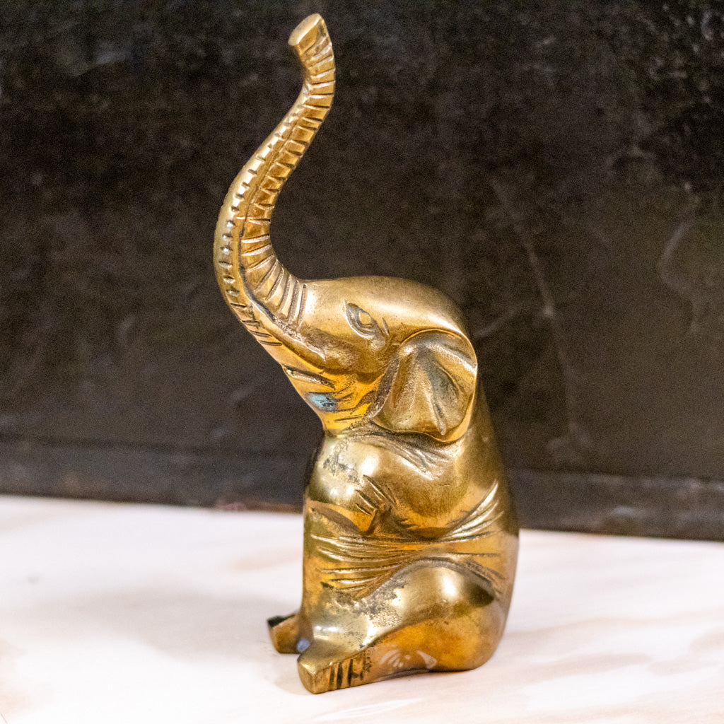 Medium Vintage Brass Sitting Elephant