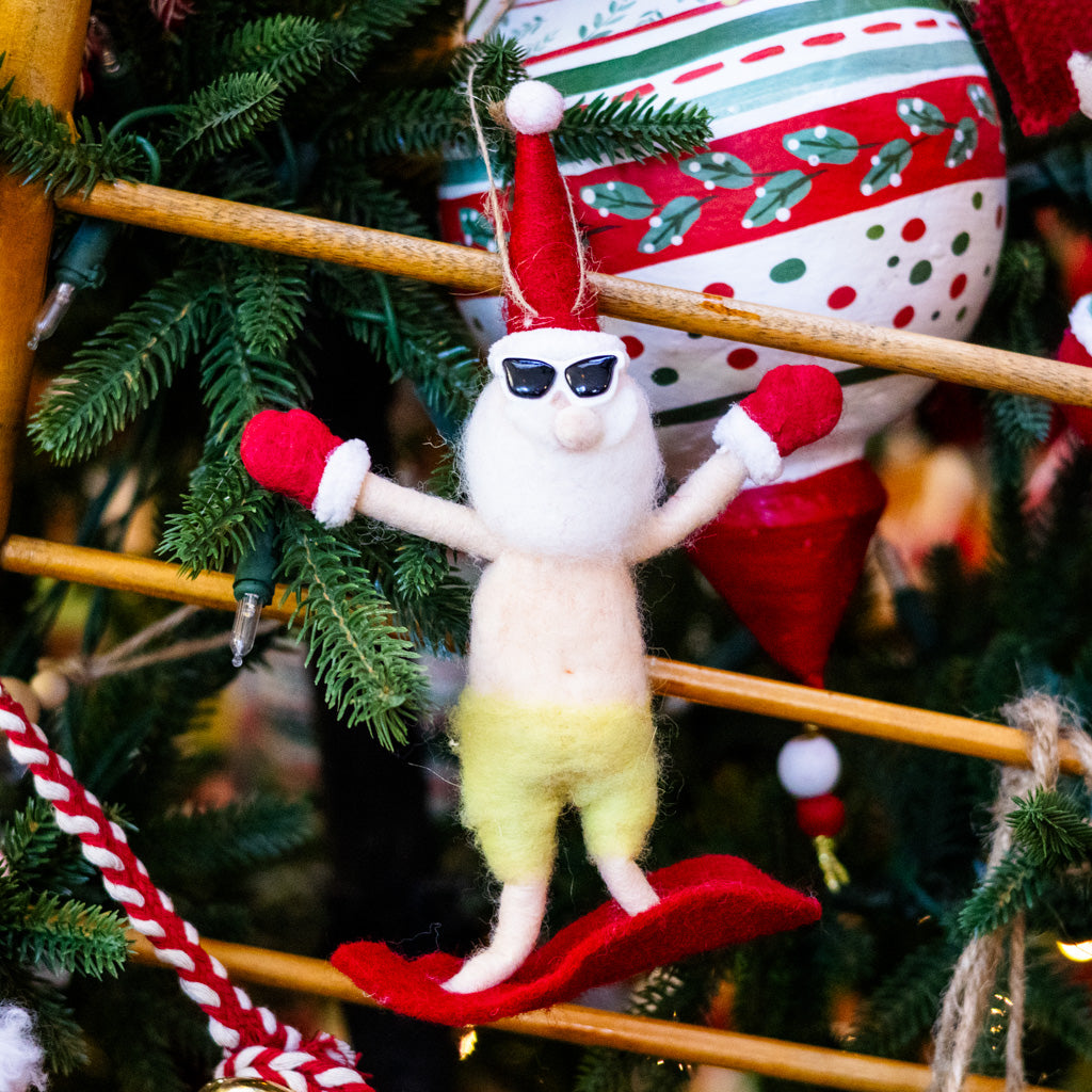 Felt Surfing Santa Ornament
