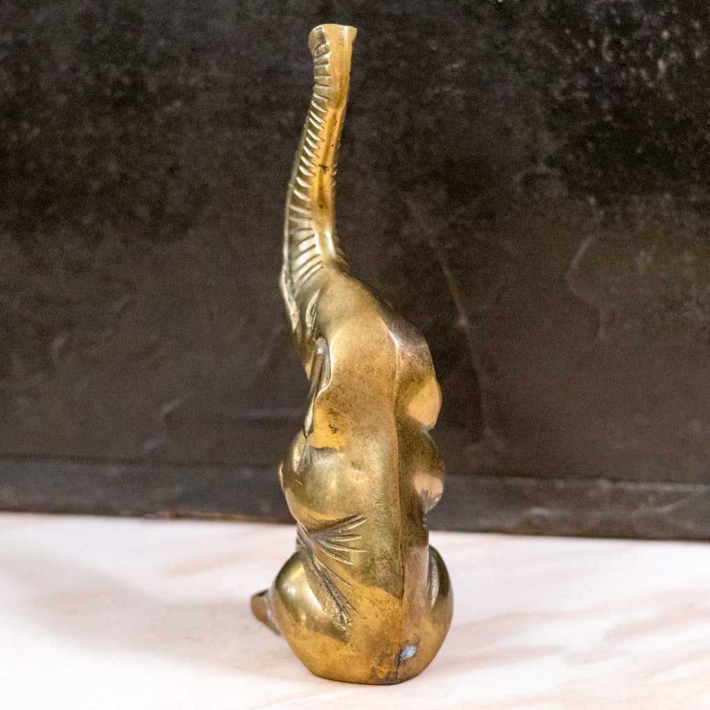 Medium Vintage Brass Sitting Elephant