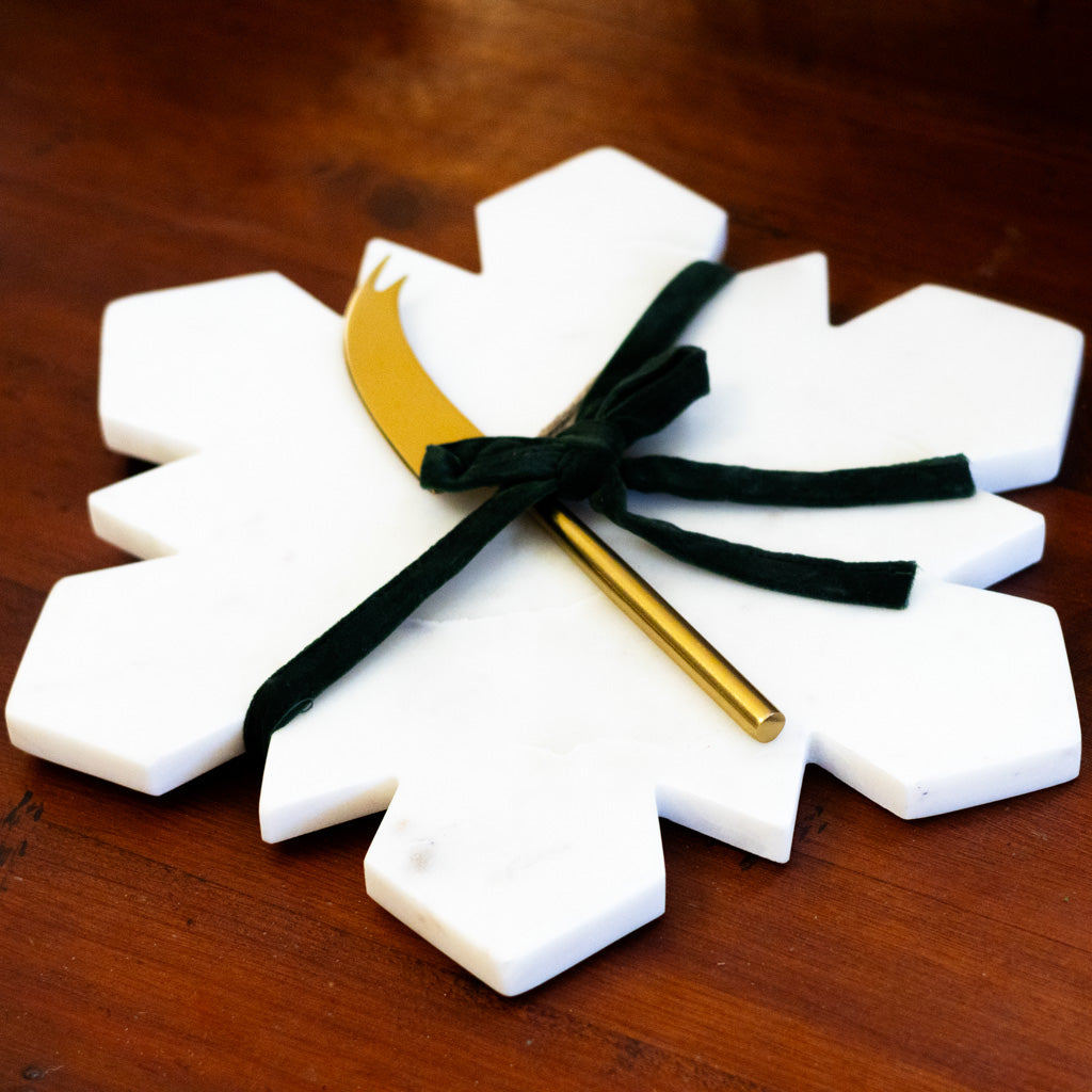 Marble Snowflake Serving Board with Knife