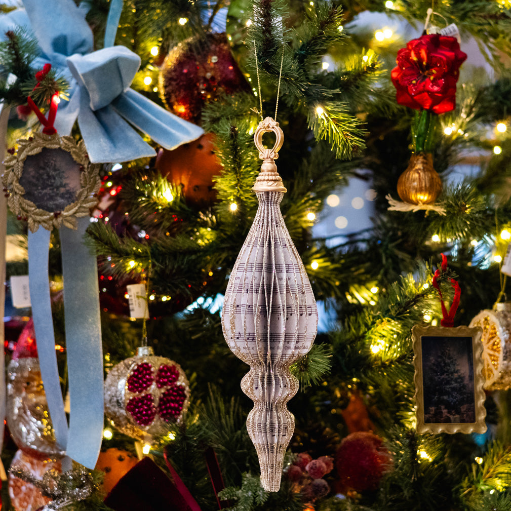 Large Teardrop Cardboard Music Notes Finial Ornament