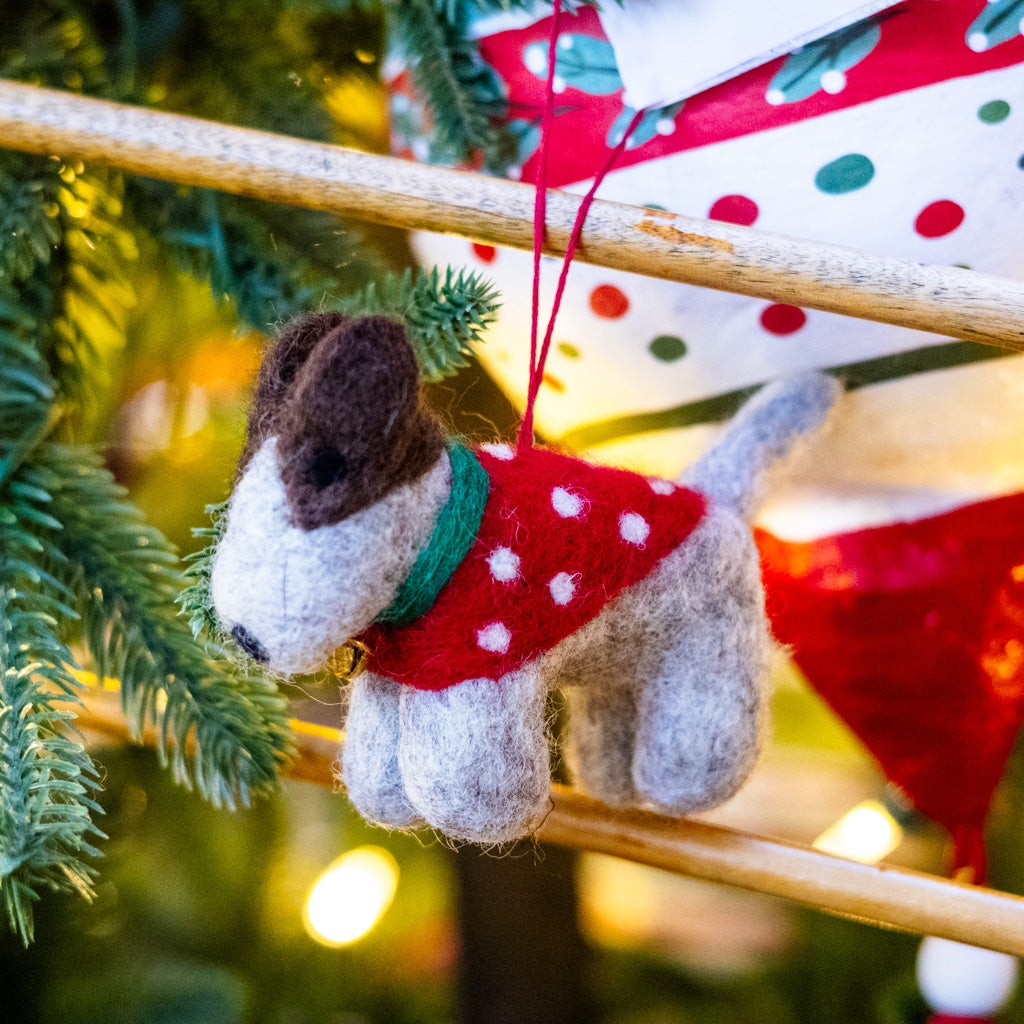 Felt Dog in Red Polka Dot Sweater