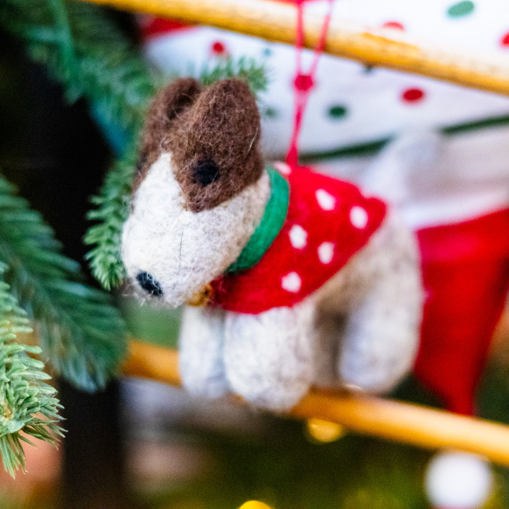 Felt Dog in Red Polka Dot Sweater