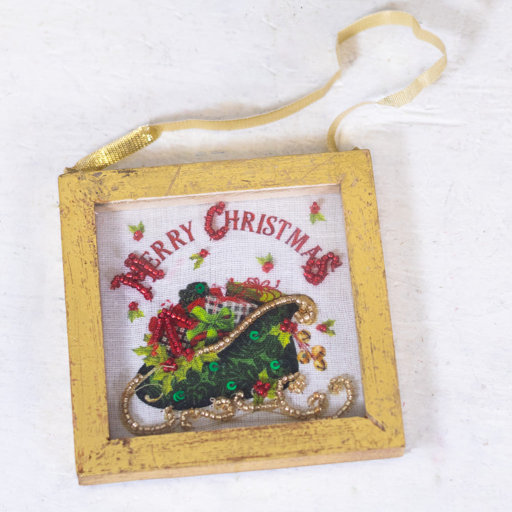 Embellished Sleigh in Wood Box Ornament