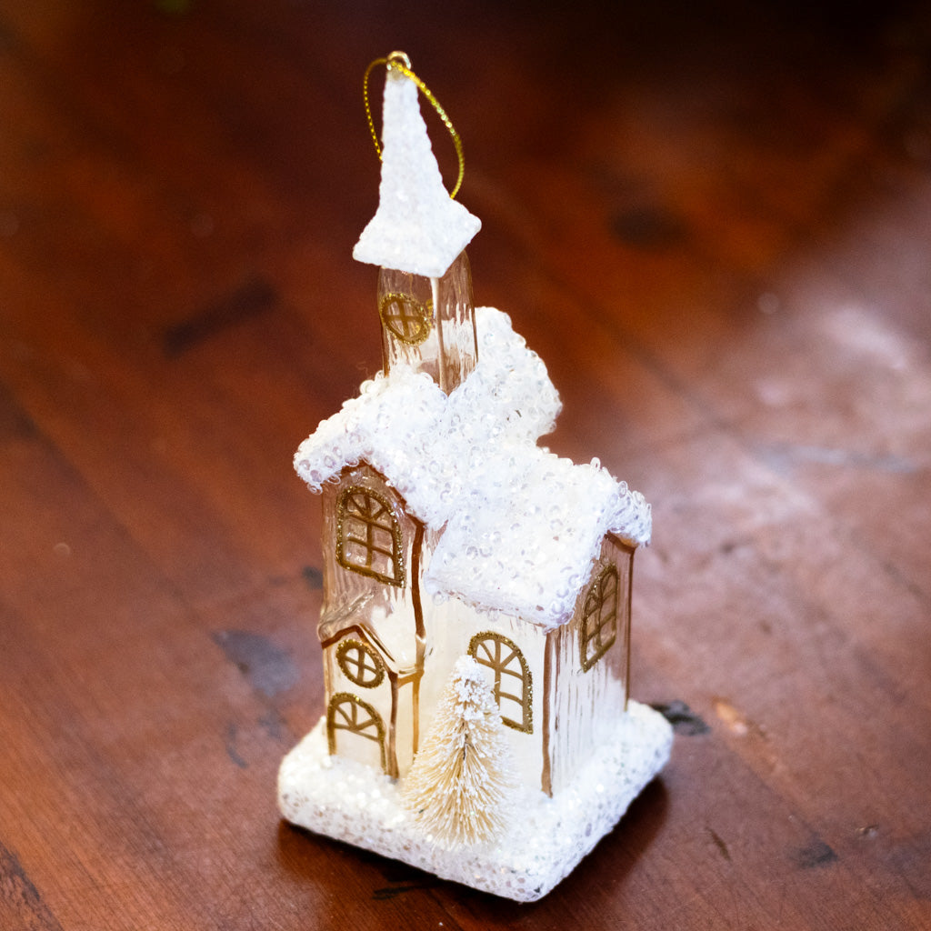 White Gold Church Ornament Tall