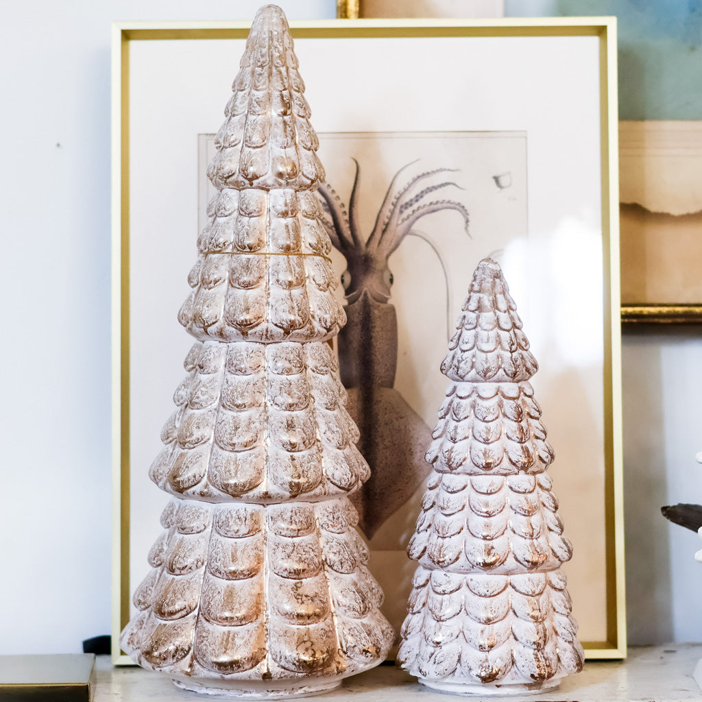 Whitewashed and Gold Ceramic LED Tree with Timer Short