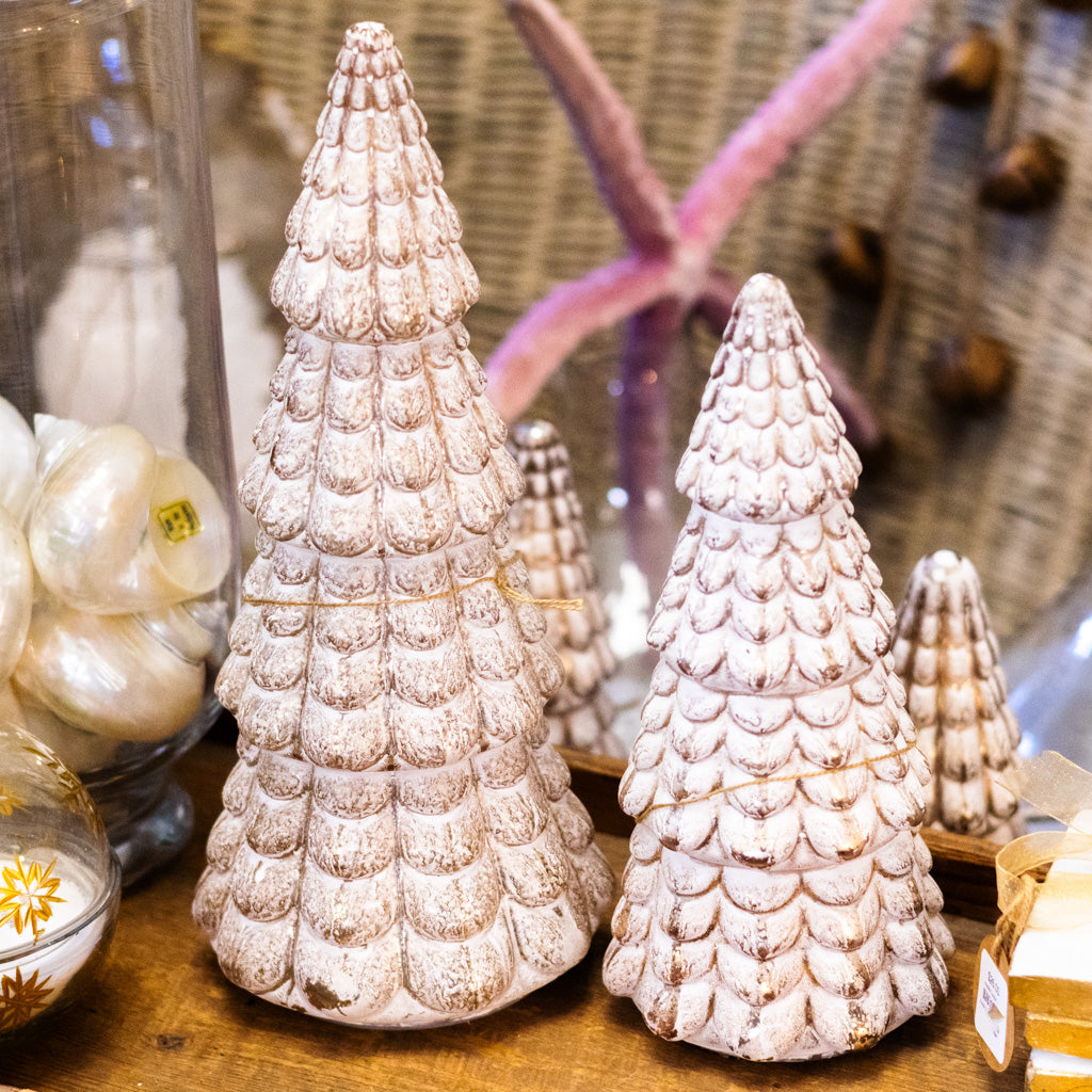 Whitewashed and Gold Ceramic LED Tree with Timer Short