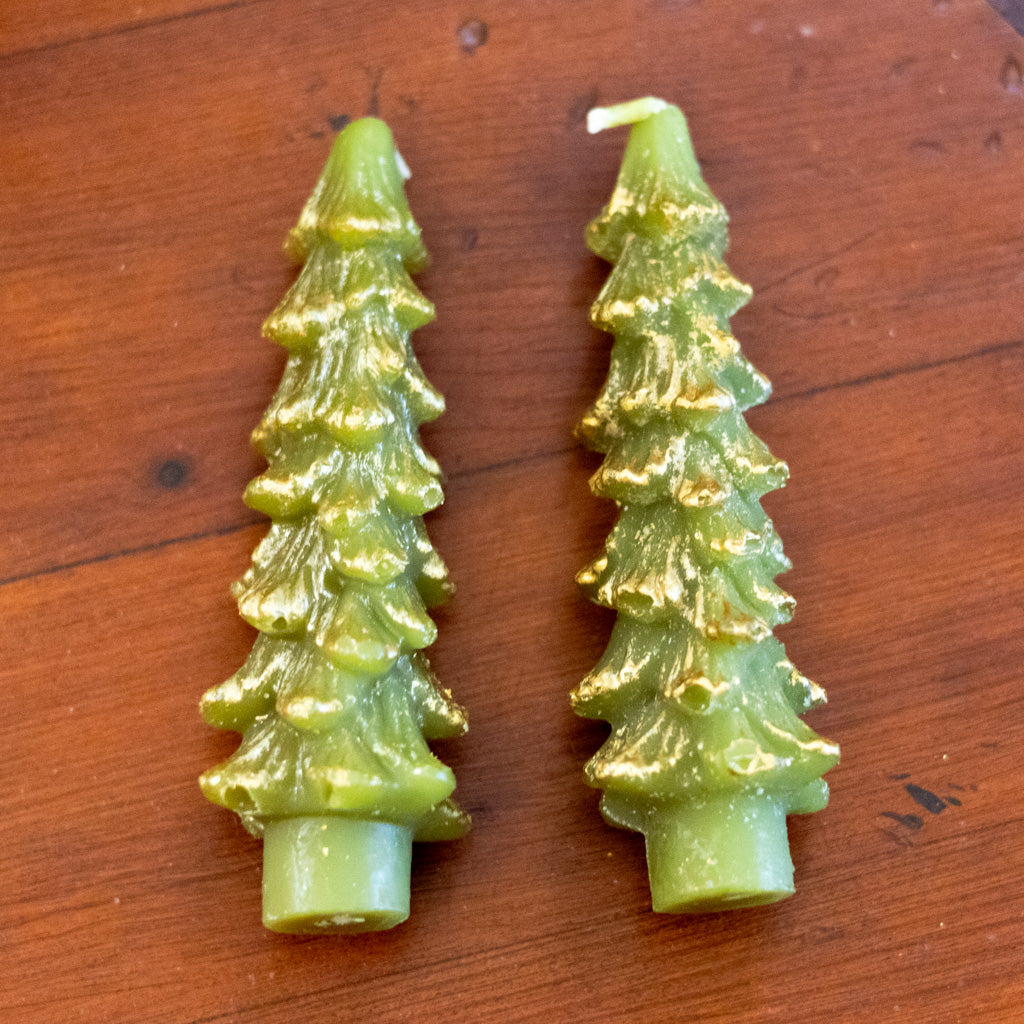 Unscented Green Tree Candle Box of Two Short