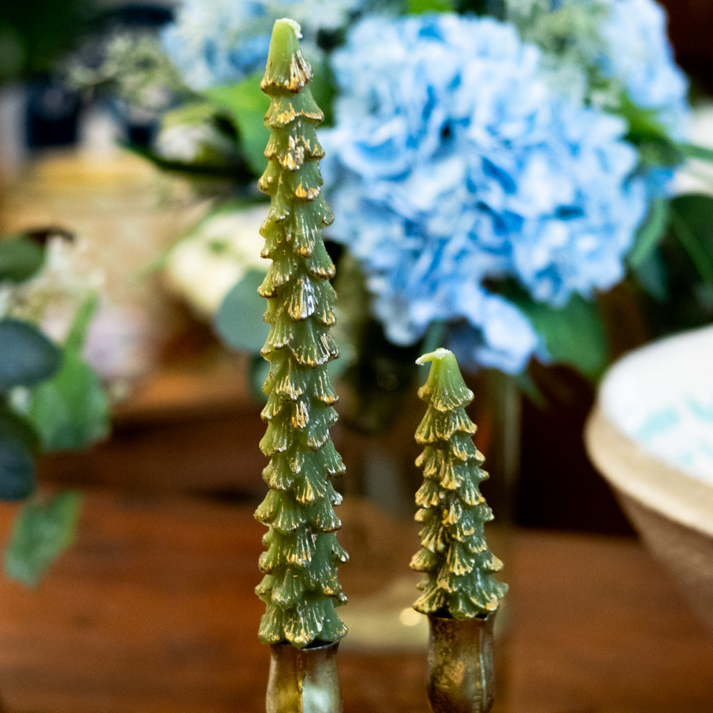Unscented Green Tree Elongated Candle Box of Two Tall