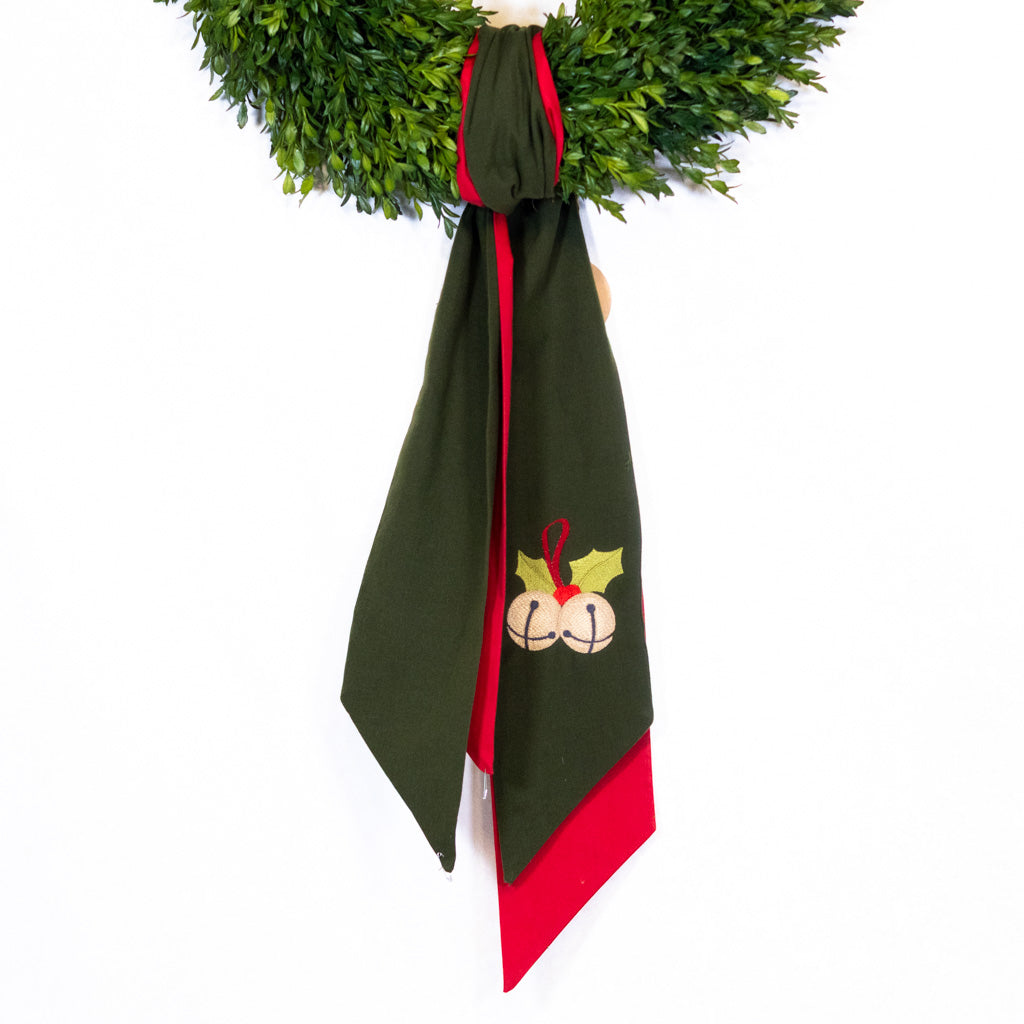 Wreath Green Sash with Embroidered Bells