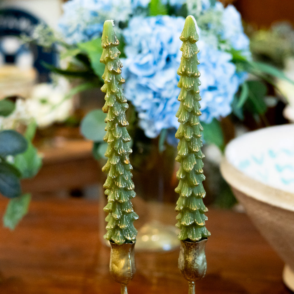 Unscented Green Tree Elongated Candle Box of Two Tall
