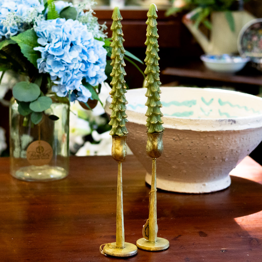 Unscented Green Tree Elongated Candle Box of Two Tall