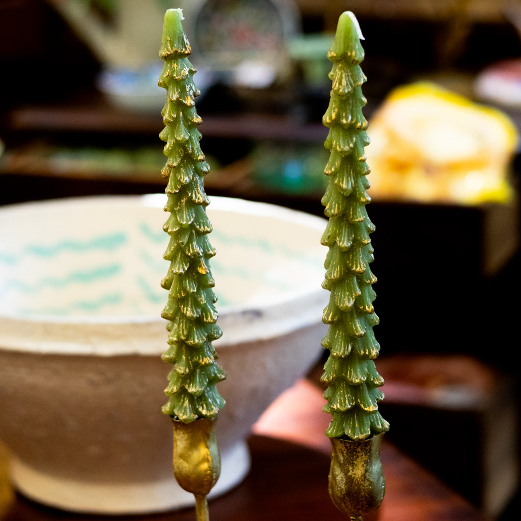 Unscented Green Tree Elongated Candle Box of Two Tall