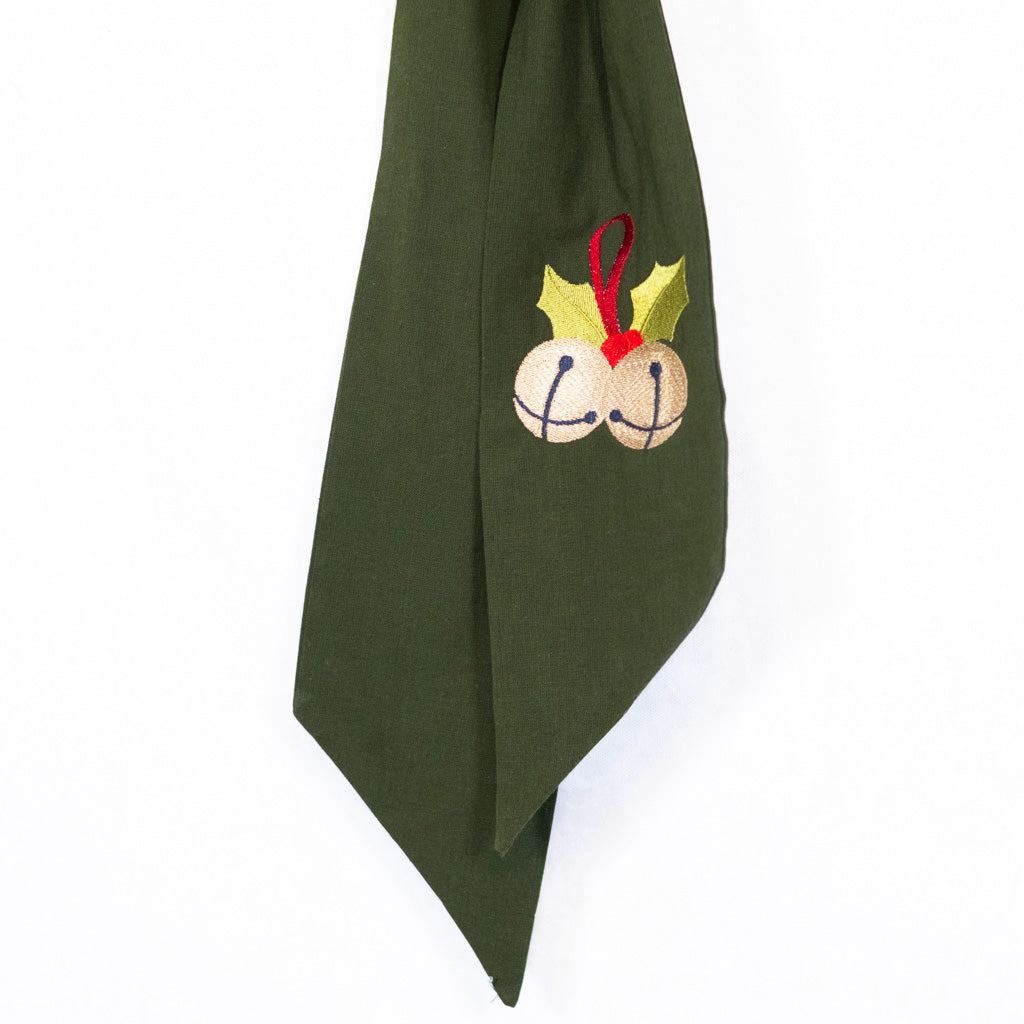 Wreath Green Sash with Embroidered Bells