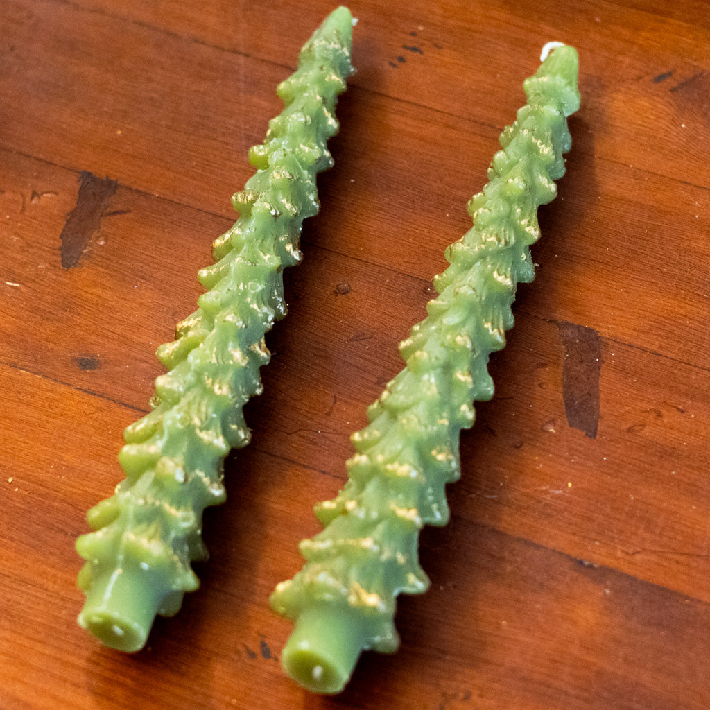 Unscented Green Tree Elongated Candle Box of Two Tall