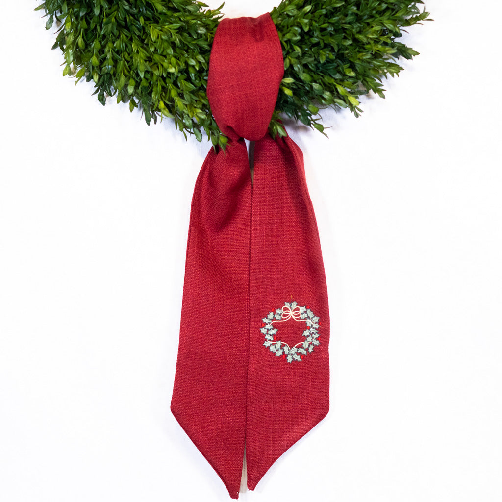 Wreath Red Sash with Embroidered Wreath