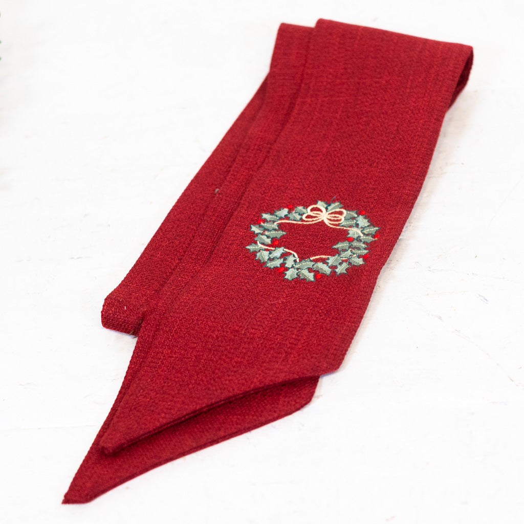 Wreath Red Sash with Embroidered Wreath