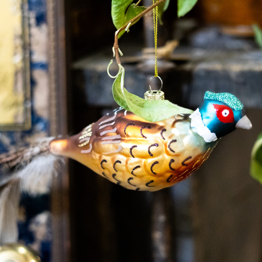Glass Pheasant with Feather Tail Ornament
