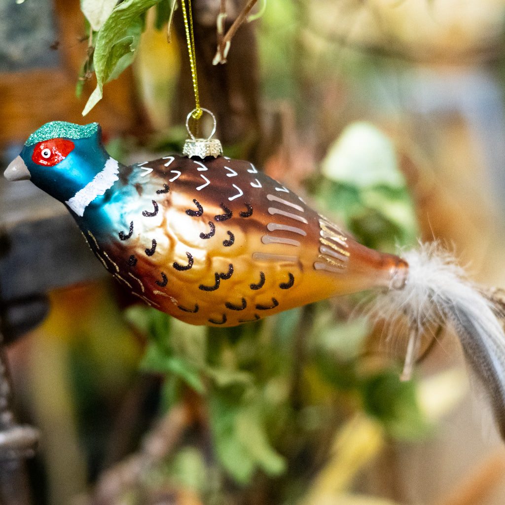Glass Pheasant with Feather Tail Ornament