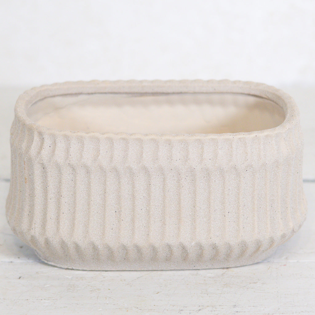 Ribbed Stoneware Planter Beige