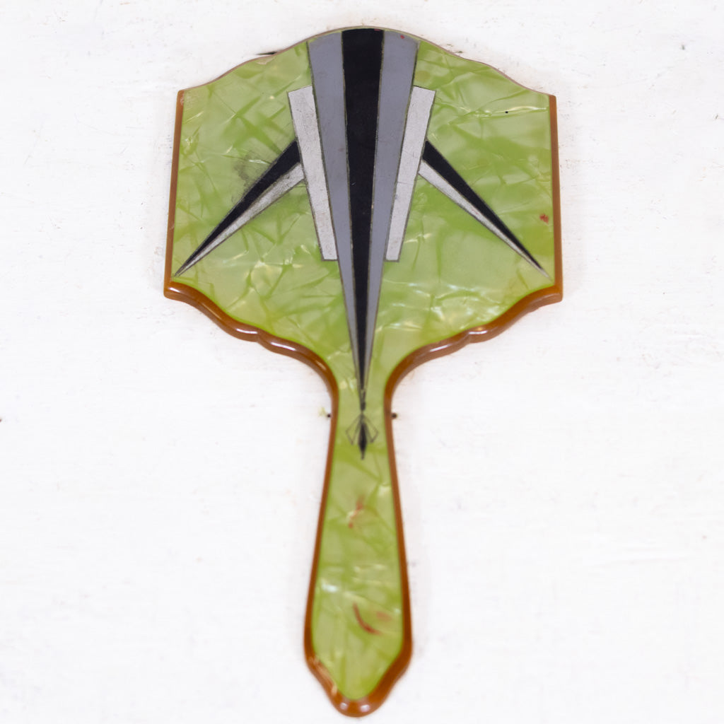 10" Pearlized Green w/Black & Green Deco Rocketship Mirror