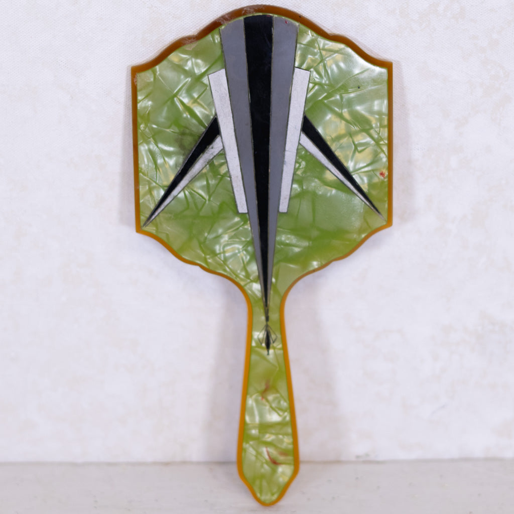 10" Pearlized Green w/Black & Green Deco Rocketship Mirror