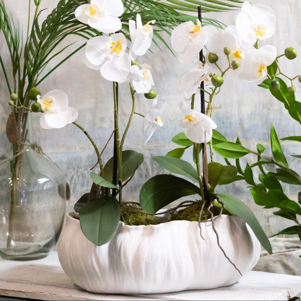 Flowing White Ceramic Planter