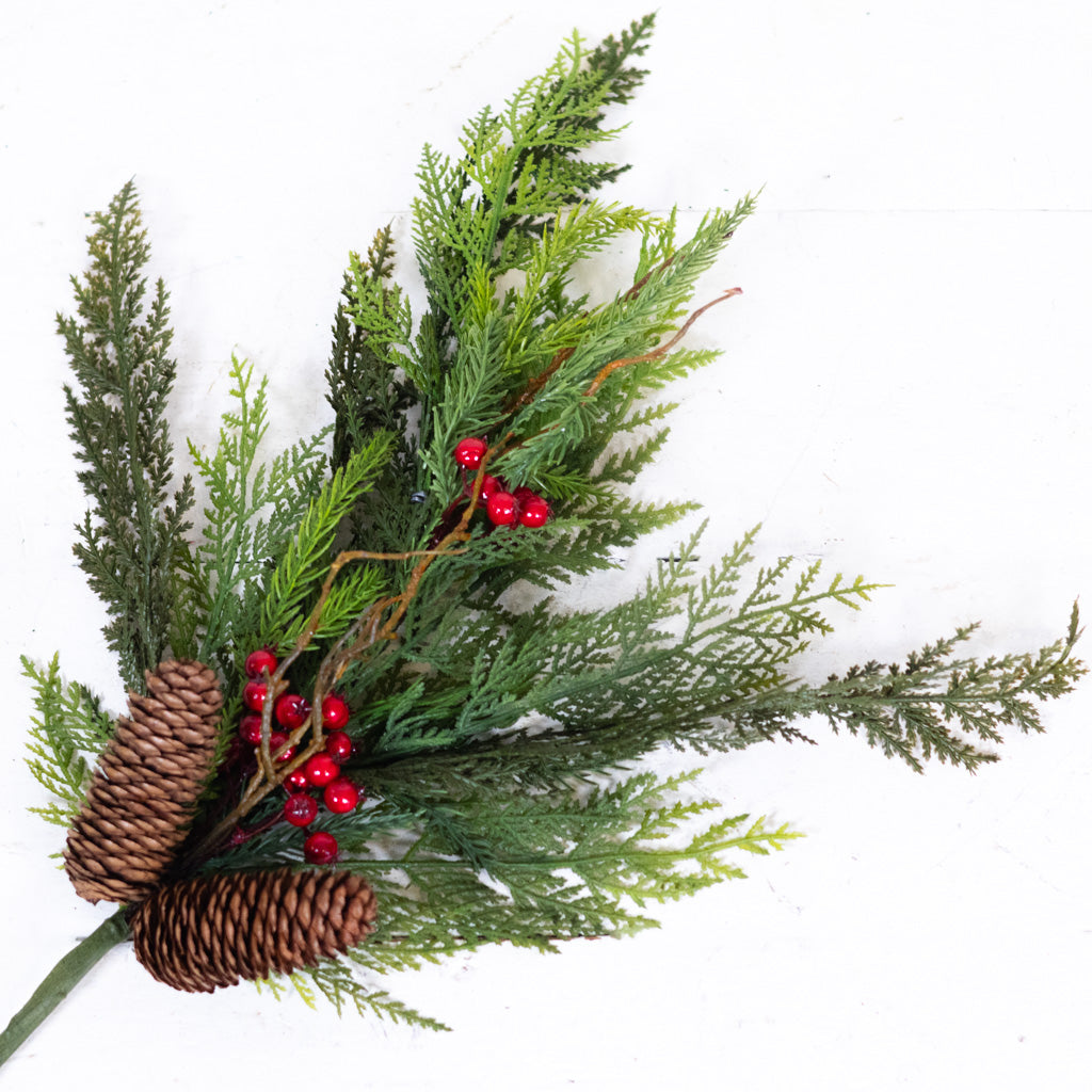UV Mini Evergreen Spray with Pinecones Berries