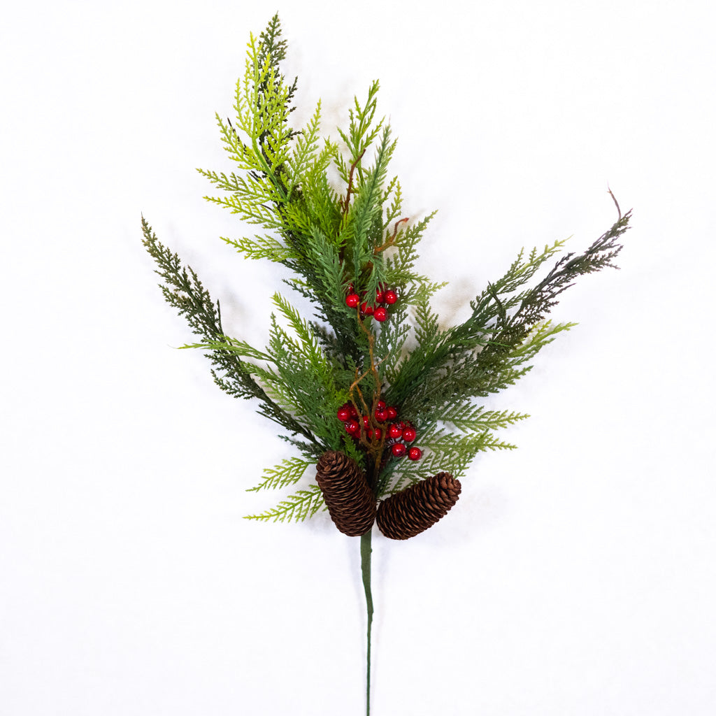 UV Mini Evergreen Spray with Pinecones Berries