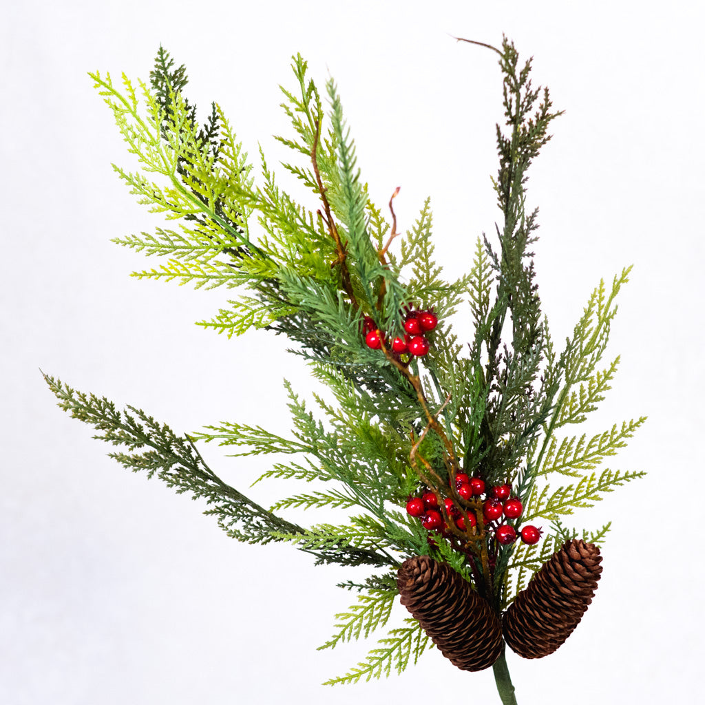 UV Mini Evergreen Spray with Pinecones Berries