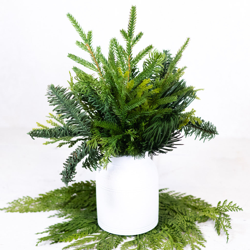 Mixed Pine in White Wood Vase